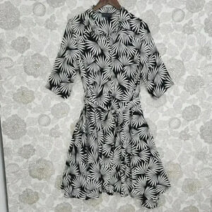 Gracia Women's M Midi Asymmetrical Shirt Dress Leaves Printed Button up High low